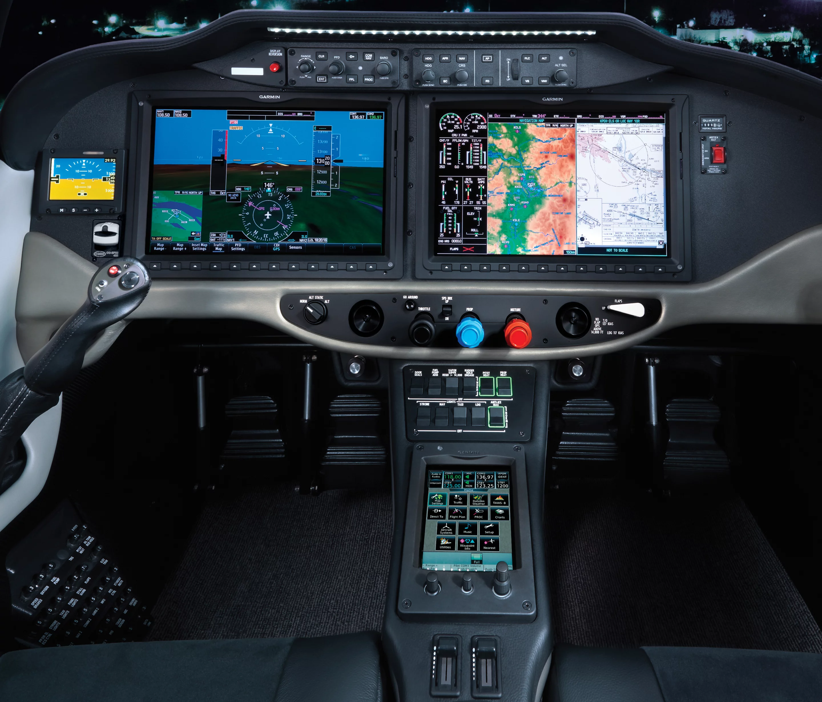 The TTX includes the Cessna Intrinzic avionics suite, powered by the Garmin G2000 system and incorporating Garmin's GTC touch controls via a 14.1-inch high-def display