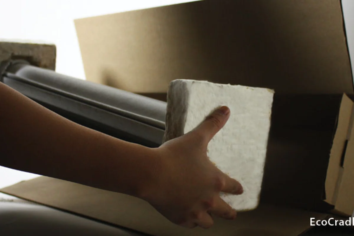 One and a half liters of petrol are used in the production of every cubic foot of Styrofoam, but EcoCradle is produced naturally with 100 percent biological yield