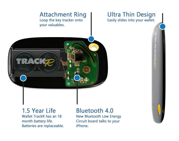 The components of the Wallet TrackR prototype