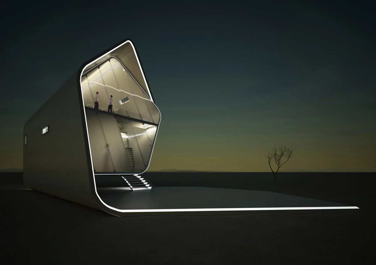 California Roll house is a modular housing concept based on a carbon fiber truss frame (image from Violent Volumes)