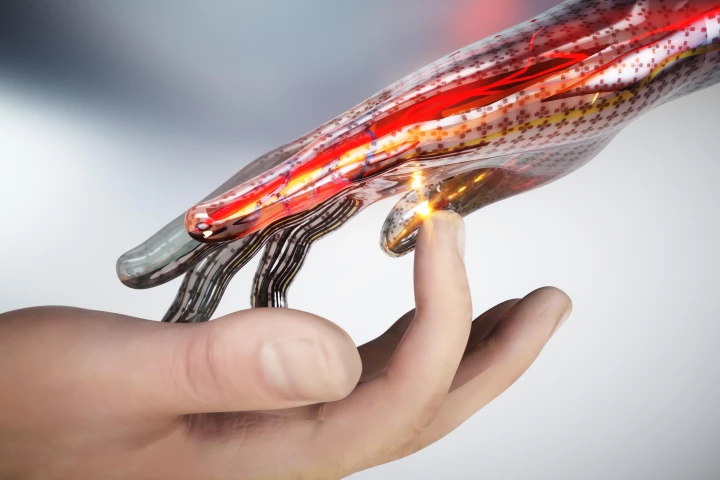 A conceptual image of a robotic skin that can sense pain, heat and pressure