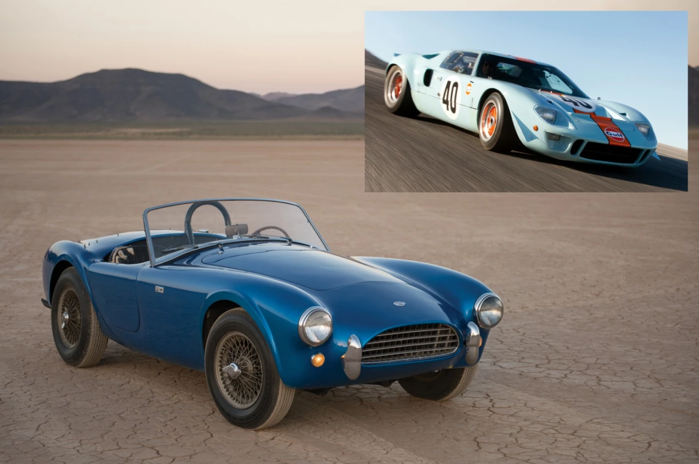The two most valuable American cars ever sold at auction prior to Monterey Car Week 2018, with the SSJ needing to exceed the $13,750,000 fetched by the very first Shelby Cobra (CSX2000, owned by Carroll Shelby and his estate for its lifetime) in Monterey in 2016, and the 1968 Gulf/Mirage Ford GT40 (inset) which sold for $11.0 million at Monterey in 2012.