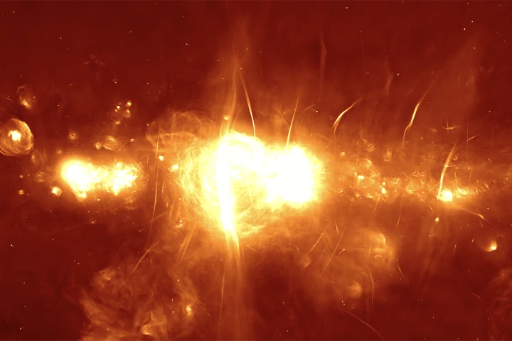 Taken by MeerKAT, this shot shows a 1,000 x 500 light-year area of the center of the Milky Way galaxy, where the brighter the spot, the brighter the radio signal