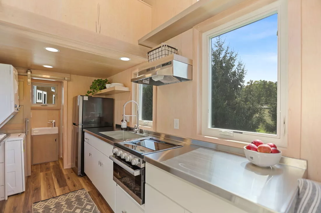 The Sea Chord's kitchen includes stainless steel countertops