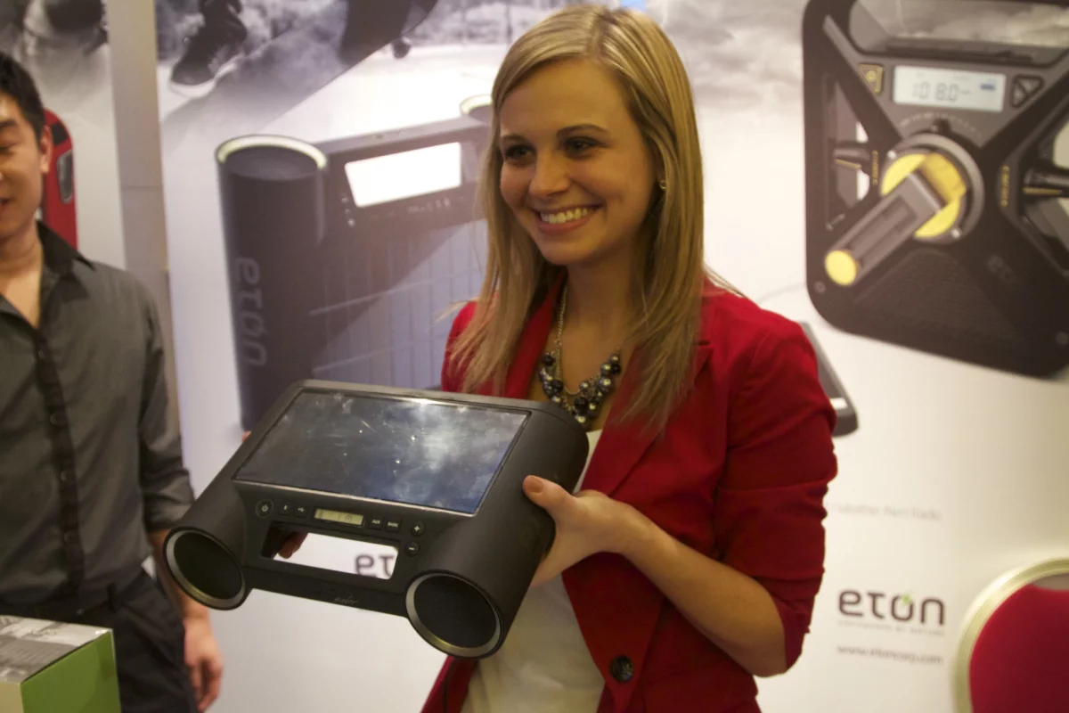 The Rukus Solar portable Bluetooth sound system's lithium ion battery can be charged by the unit's solar panel