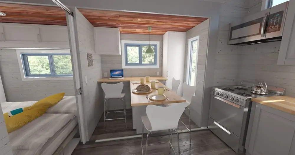 The dining area in the Aurora tiny house