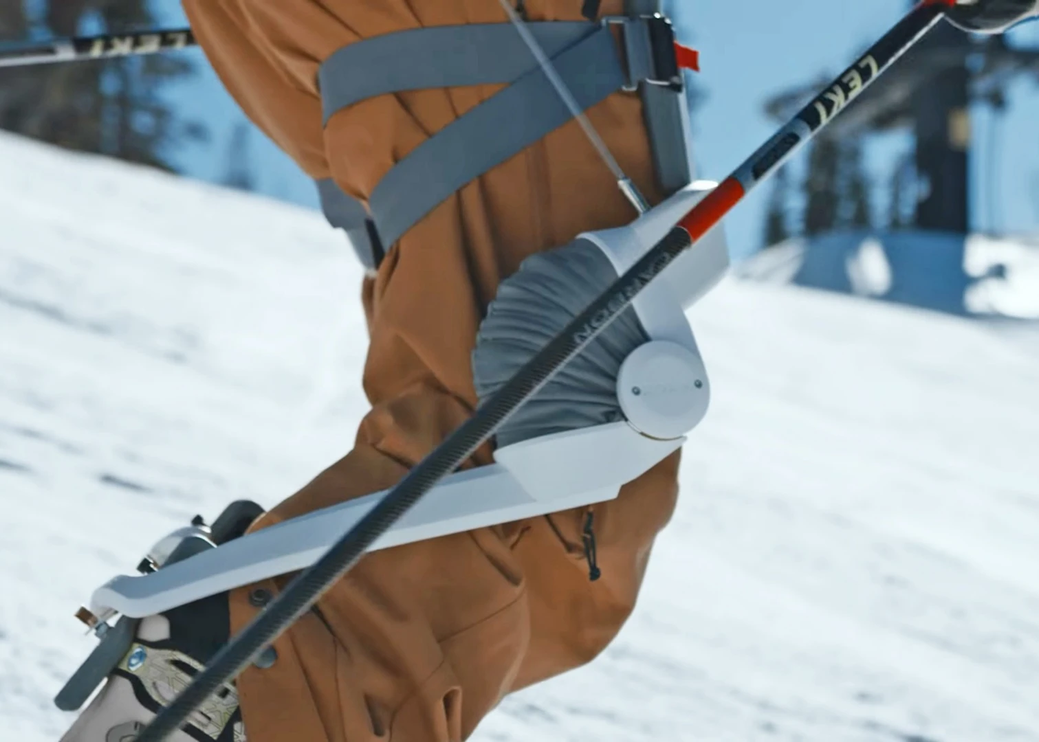 Roam Robotics says its ski exoskeleton monitors what your legs are doing and then mimics the action
