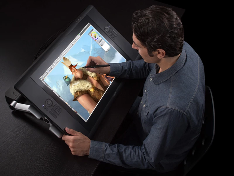 The Wacom Cintiq 24HD lets users pan, zoom and rotate the canvas with their fingers at the same time as using the pressure and tilt sensitive pen
