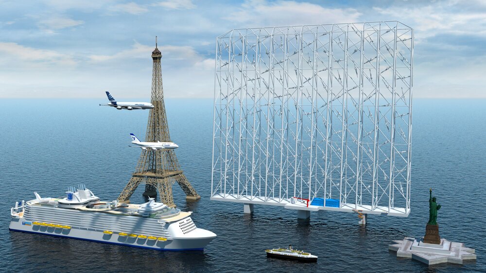 To give you a sense of scale, WCS has pictured the Windcatcher grid alongside the 1,063-ft-high Eiffel Tower, among other things
