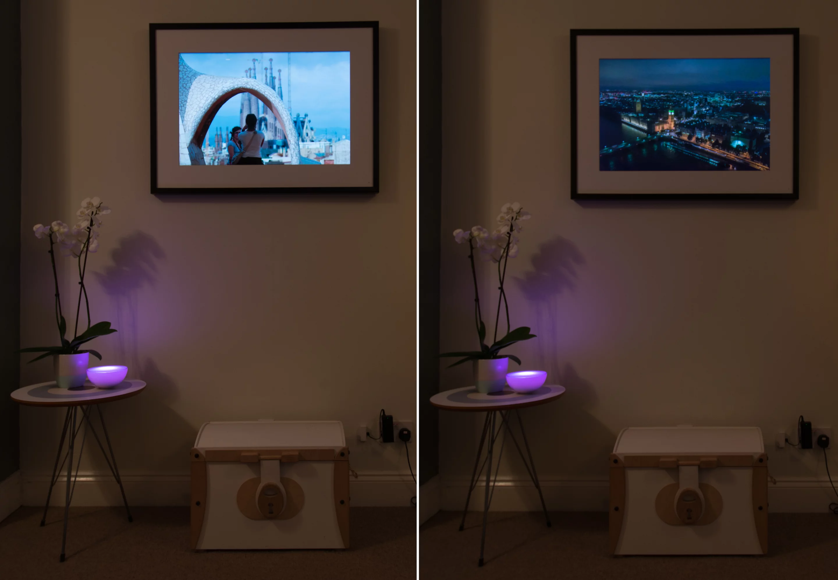 An evening playlist on the Memento Smart Frame can be used to display darker images