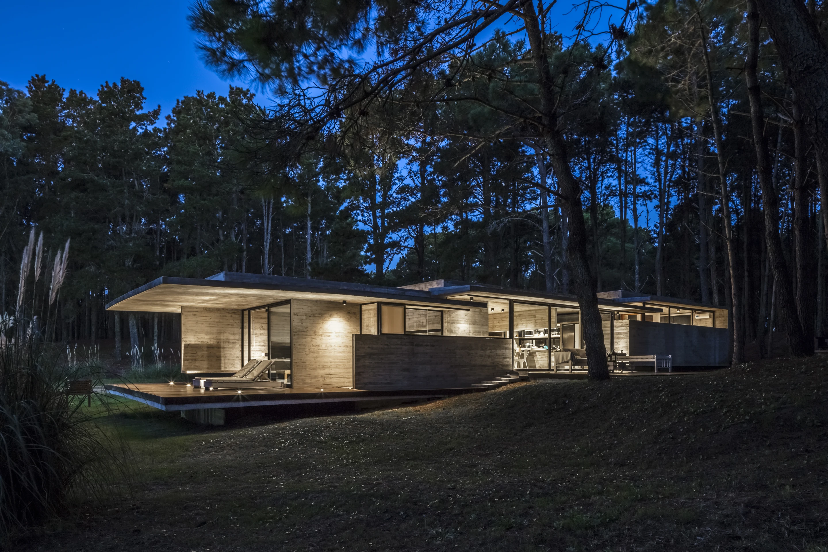Almost every element of the Forest House is made with concrete, except for the decking, doors, windows, beds, sofas and chairs