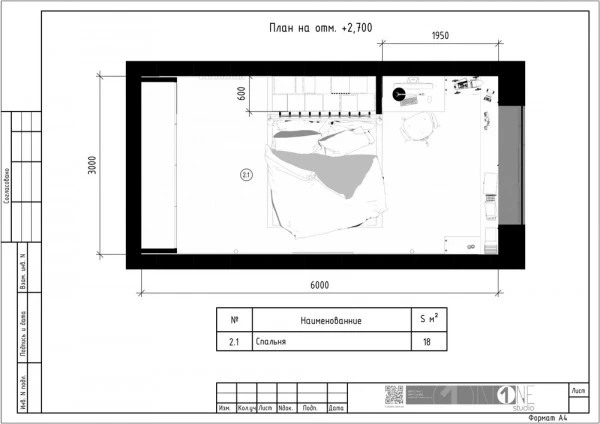Floor plan upper bedroom by One Studio