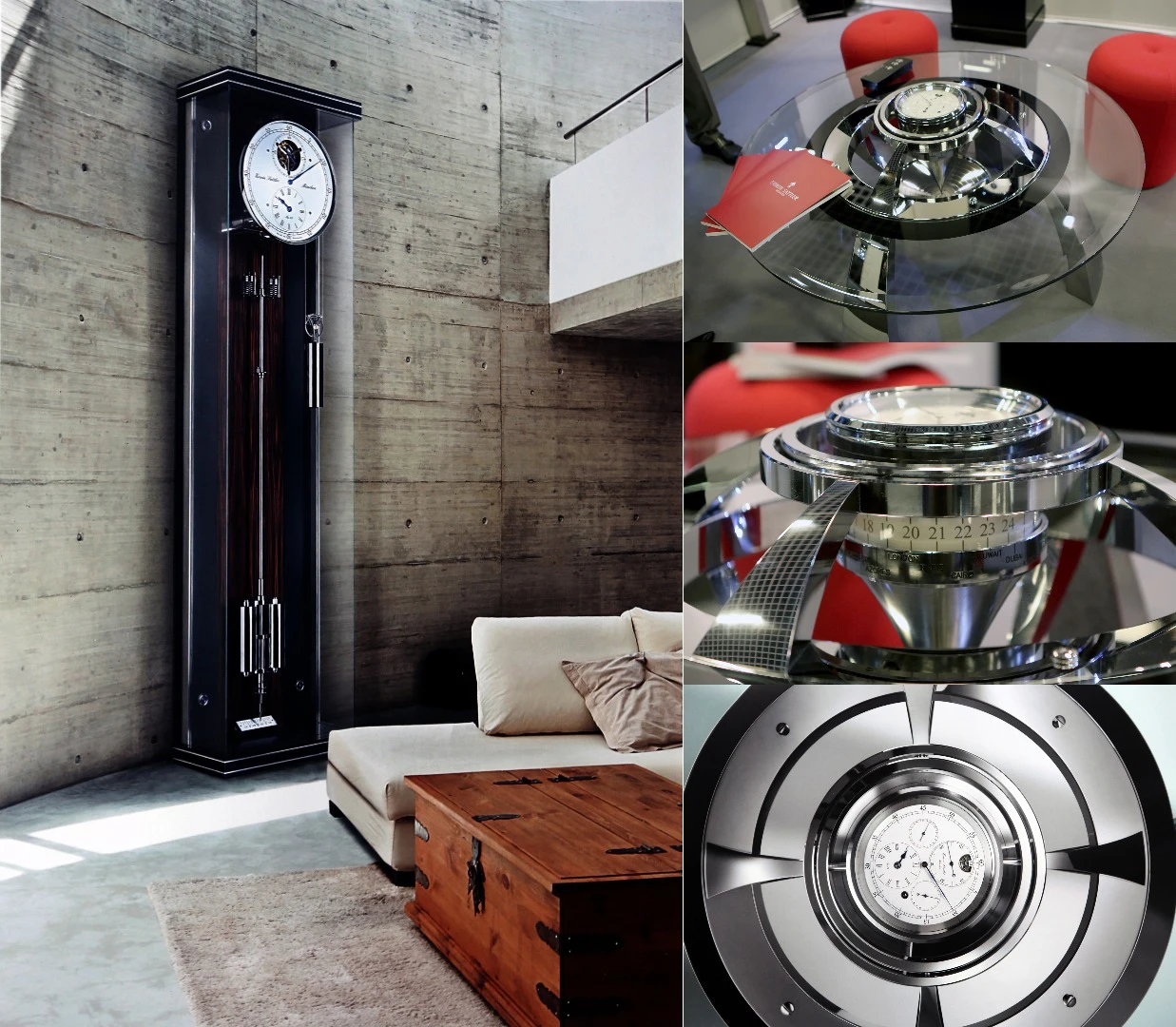 ... as I could see where the cost comes in. It's not built for a lounge room, but for a super yacht, and the gimbal suspension ensures the clock is always horizontal, while the tip indicates how far the boat is heeling (up to 30 degrees by which time you probably won't be looking at the clock anyway). There's also a world time display, and a crystal dome and every piece is polished by hand before chroming, but it's the sheer beauty of the object and the quality of the workmanship which really captivates. Each of those legs involves ten hours of precision milling. The detailed shots at right don't do it justice, nor does the photo at left, which is another Erwin Sattler creation which I found while researching Atlantis Orbis in the catalogue. It's the Maxima Secunda, a pendulum clock with temperature and air pressure compensation and a 30-day precision movement. The raw numbers are the most impressive - it costs €270,000 and stands three metres tall. I don't think that's meant for the superyacht though.