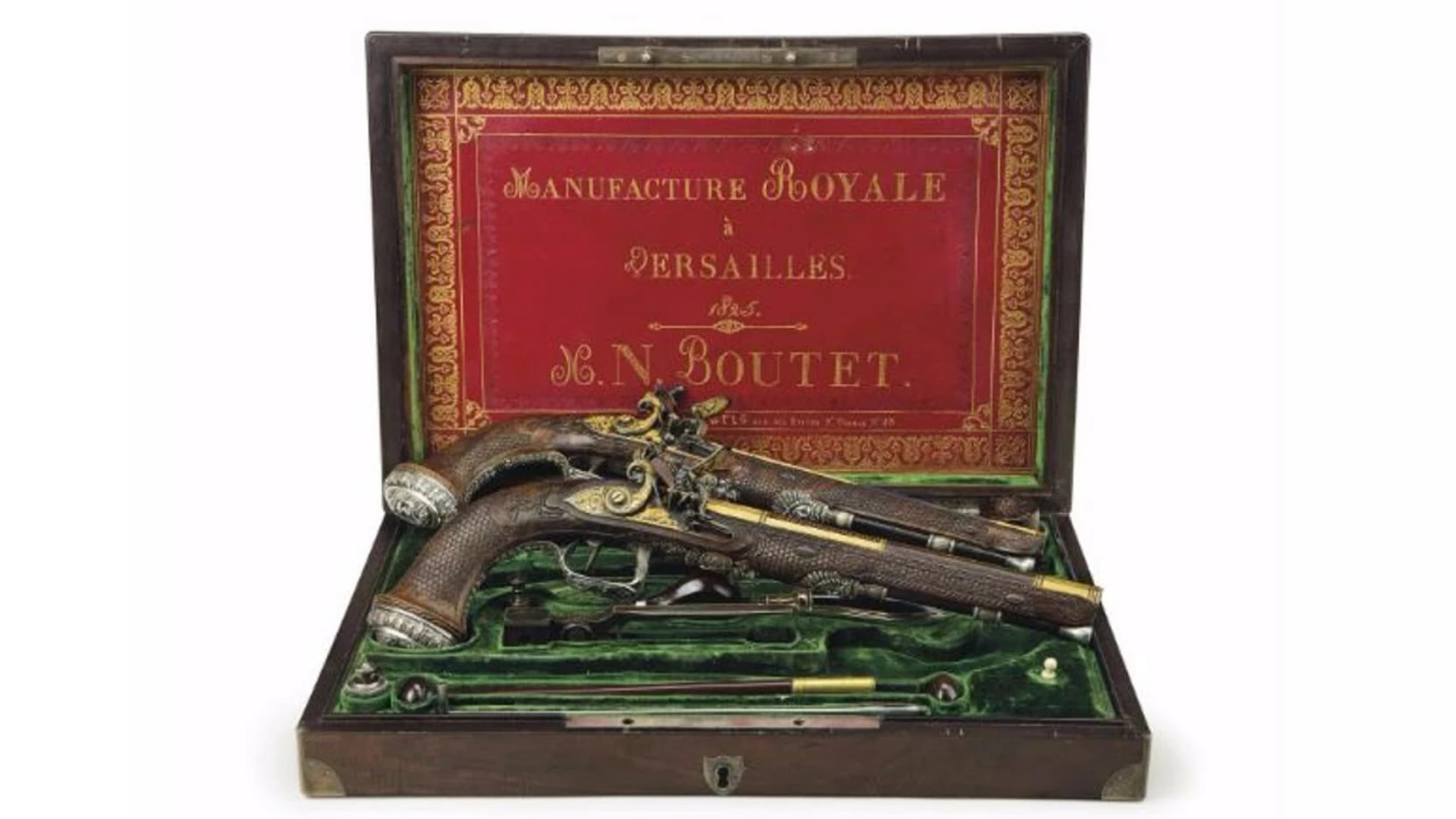 The matched pair of flintlock pistols were presented to Simon Bolivar by General Lafayette in 1825