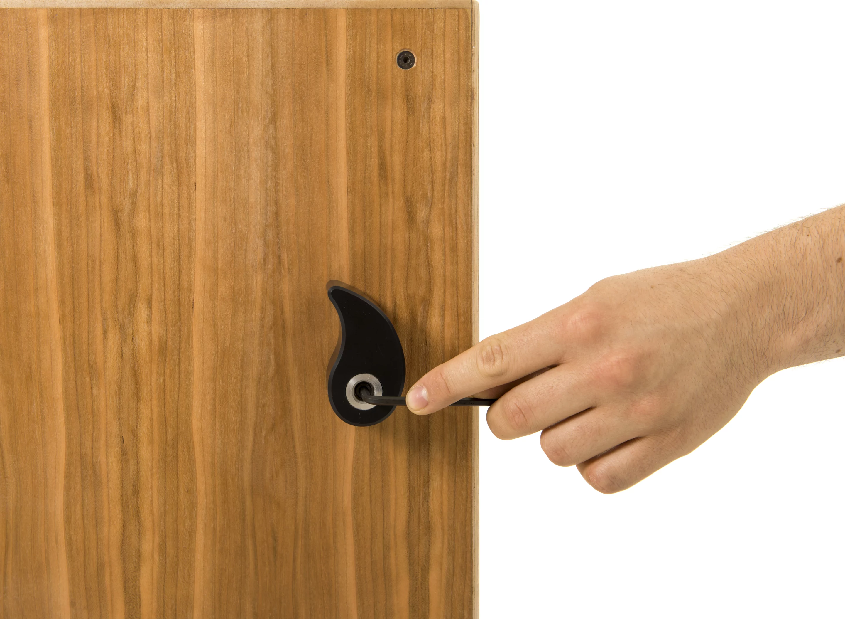 The snare lock and bass pedal handles can be removed for transport using a hex key