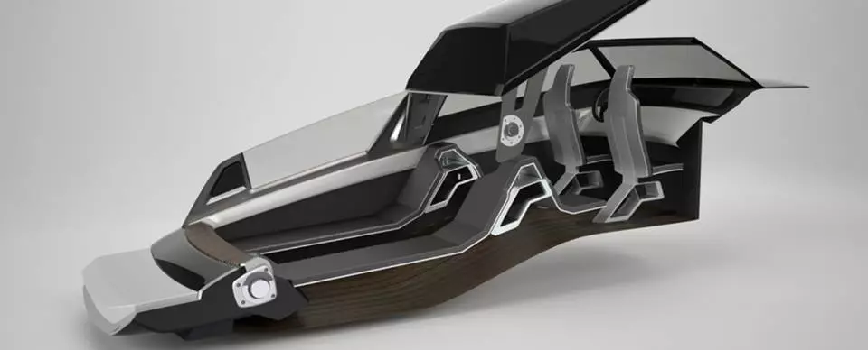 The front roof rotates back, resting on top of the rear deck
