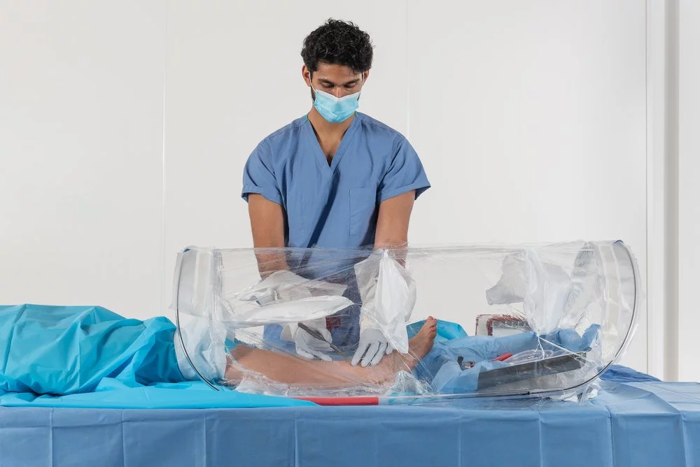 The SurgiBubble can be placed over different body parts as needed