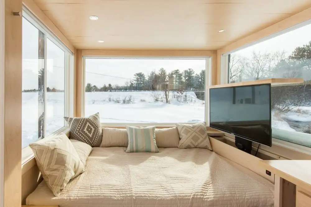 The Vista's bedroom area/day bed with optional pop-up TV