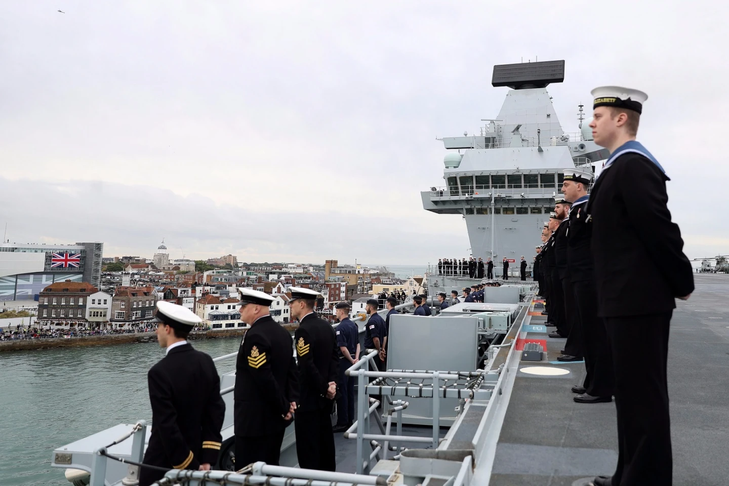 The crew of HMS Queen Elizabeth dressing ship