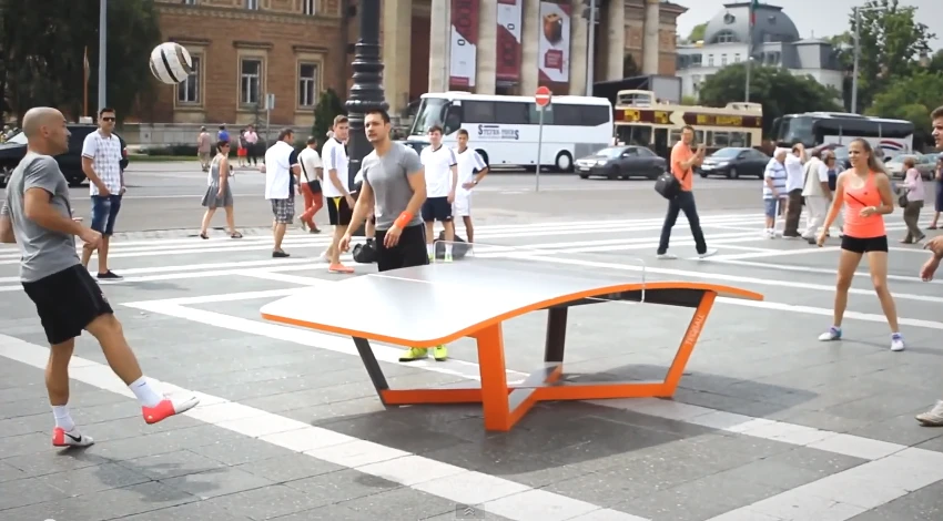 Teqball combines elements of soccer and table tennis