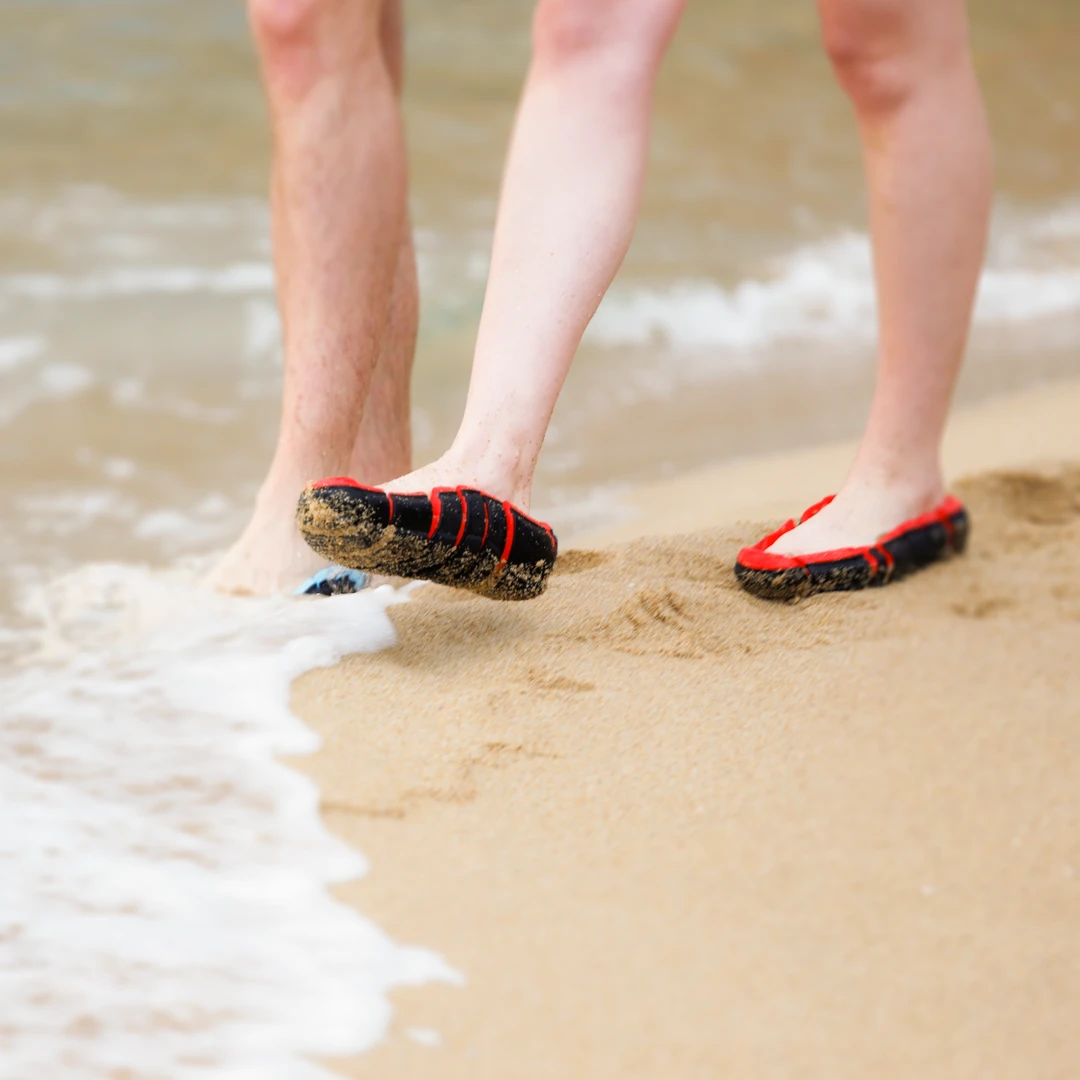 At first, the flip-shoes look made for the beach, but with the open side slats and a concave interior, we think the wearer would be walking in a pile of sand within a few steps