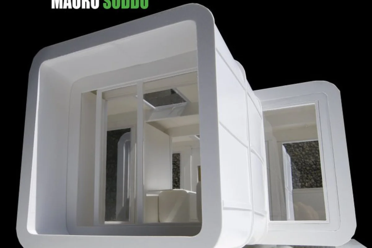 The Sliding Hub prefabricated cubes join together to create a temporary housing solution for multiple situations (image: Gabriel Aramu)