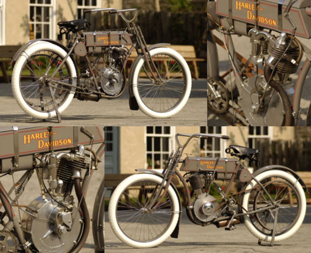 This 1908 Harley-Davidson Strap Tank Single, close to being one of the very first Harley-Davidson motorcycles produced, was sold for US$198,000 at Pebble Beach, in 2007 by RM Auctions