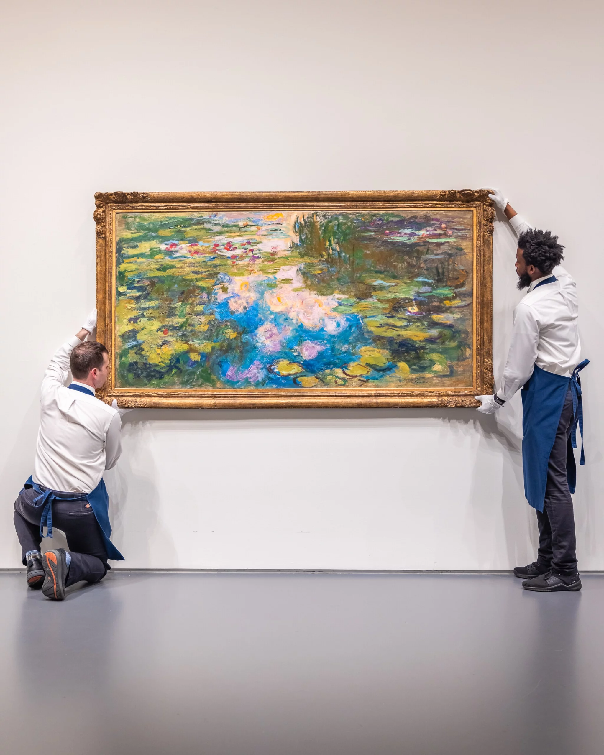 Measuring nearly 40 by 79 inches, "Le Bassin aux nymphéas" was created between 1917–19 and was conceived as part of Claude Monet’s series of monumental paintings depicting his beloved lily pond at his home in Giverny, France. The painting sold for $70,353,000 at Sotheby's on 12 May 2021