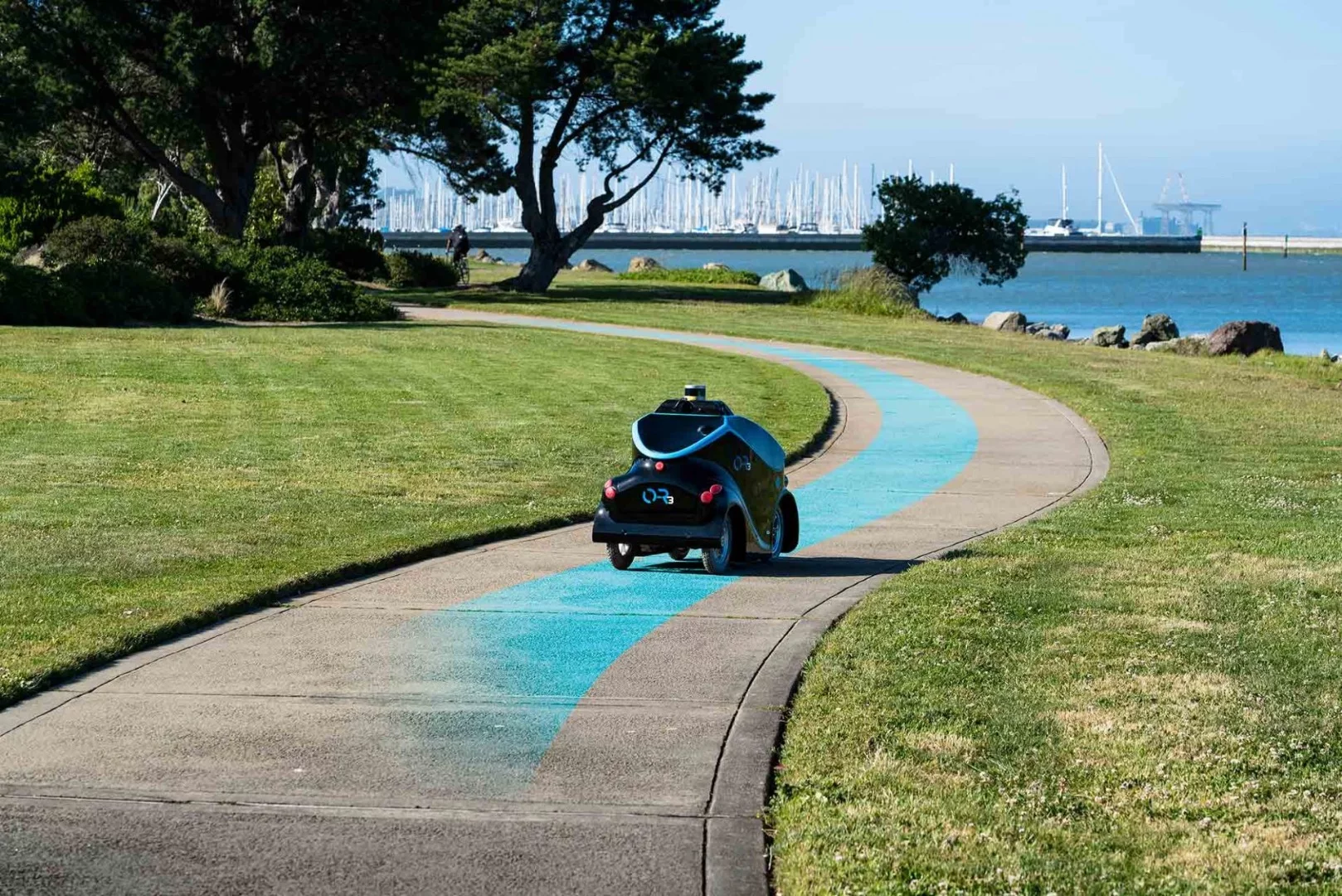 The vehicle can return to its charging station when it needs to recharge its battery