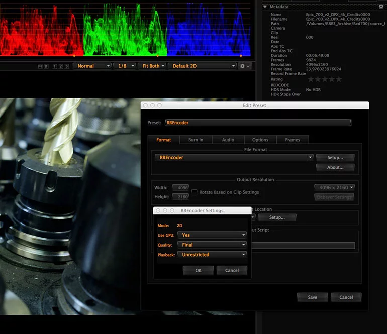 Screen grab from RED Redcine-X Pro software
