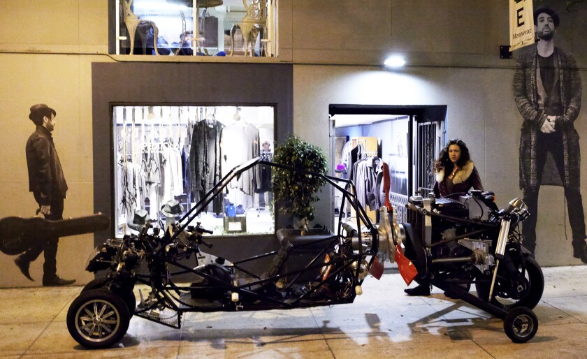 The G2 tandem flying motorcycle - yet to be fitted with the top rotor