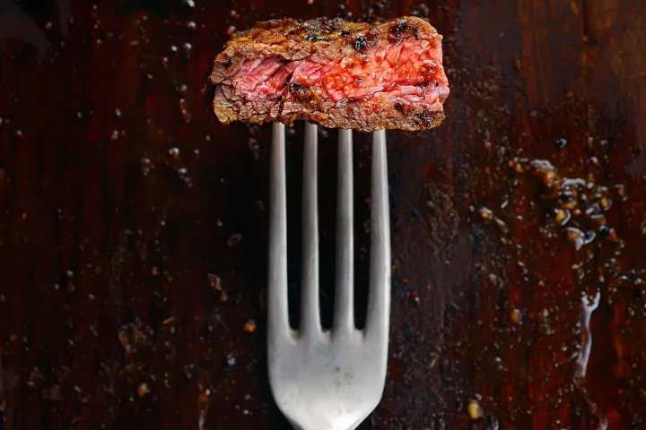 Steak on a fork