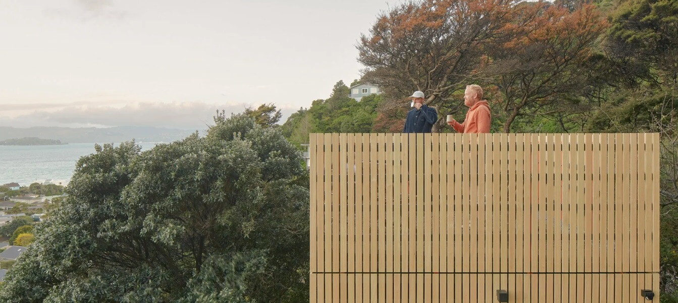 The tiny tower is topped with a panoramic open-air rooftop terrace, offering users uninterrupted views across the treetops