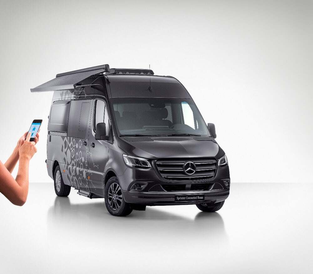 Most of the Mercedes Sprinter Connected Home concept's features are on the inside, but the power awning is another component that can be controlled from the touchscreens or smart device