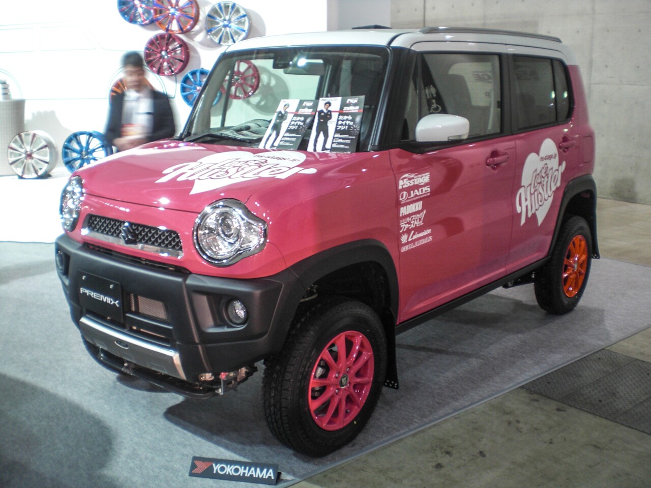 The Suzuki Hustler was the most prominent customized vehicle at the show – here Fuji and Style Auto try to emphasize the off-road side of the Hustler by raising the ride height, fitting large wheels ... and painting it pink (Photo: Stephen Clemenger/Gizmag.com)