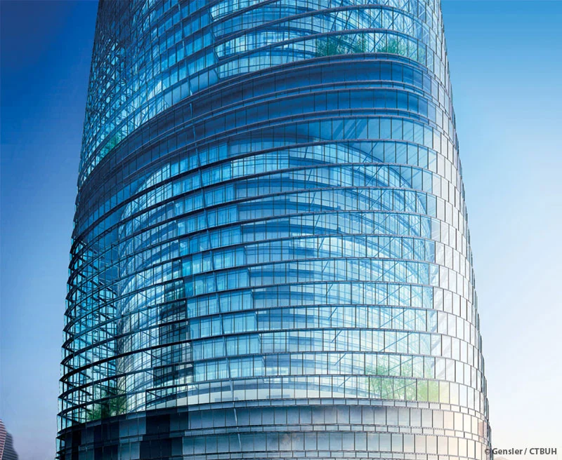 The tower features 128 floors, 106 elevators, 258 hotel rooms, and comprises 420,000 sq m (4,520,842 sq ft) of floorspace