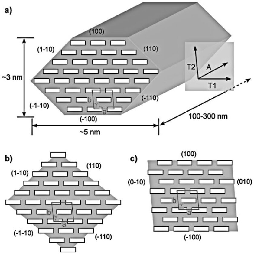 Cross-sectional structure of various types of cellulose nanocrystals showing various crystalline arrangements of the individual cellulose polymer molecules (the rectangular boxes)