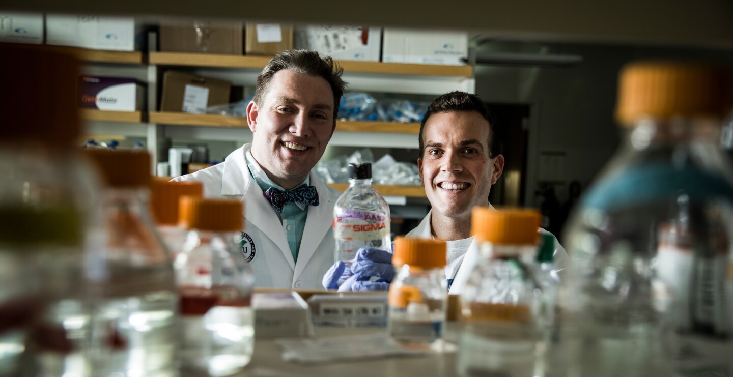 Professor Jeffrey Tessem and graduate student Tommy Rowley, part of the study's team