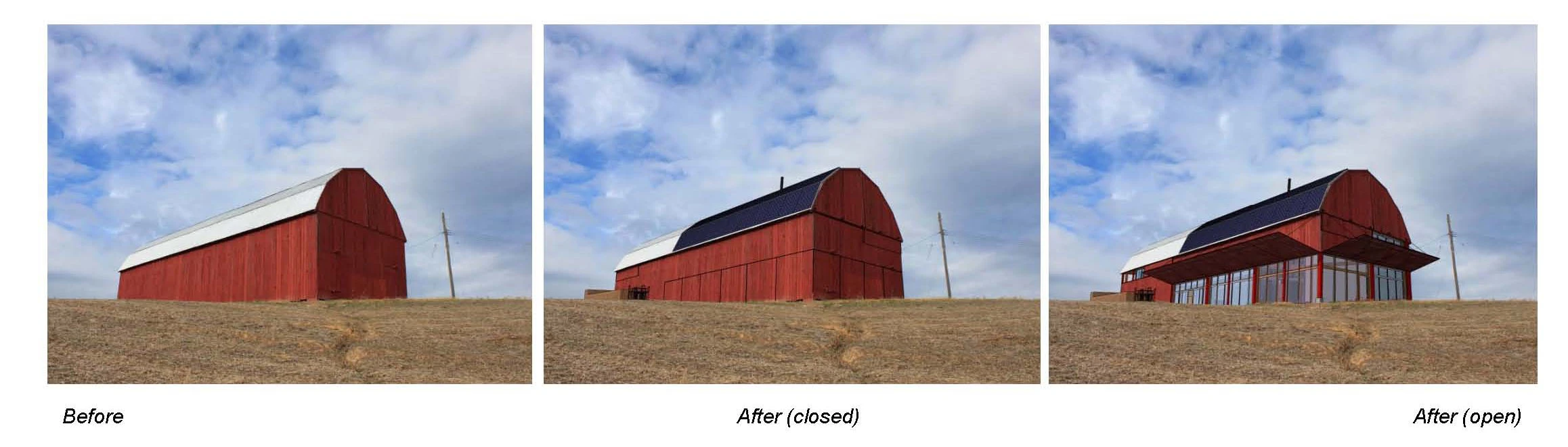 Visualization: Re-Barn closed up resembles an ordinary tobacco barn