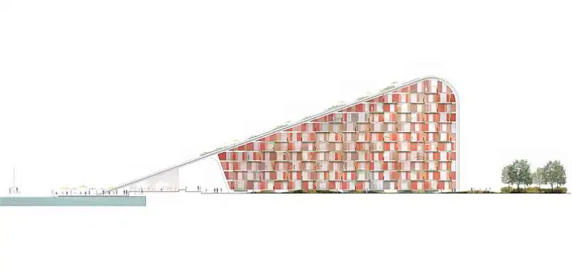 Proposed for the Aalborg Waterfront in Denmark, a new housing development would feature 60 apartments, from 4 to 12 stories high, all supplied with a 100 percent renewable energy source (Image by C. F. Moller Architects)