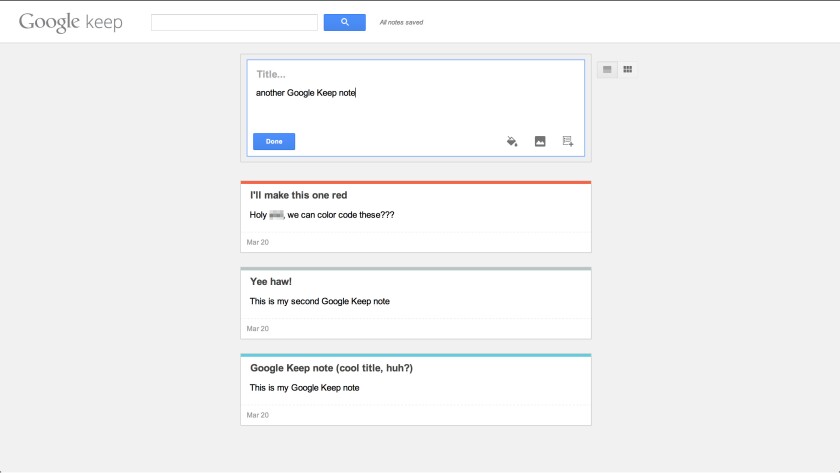 Google Keep on the web