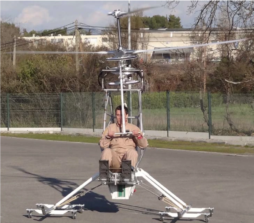 Pascal Chretien with his prototype electric helicopter