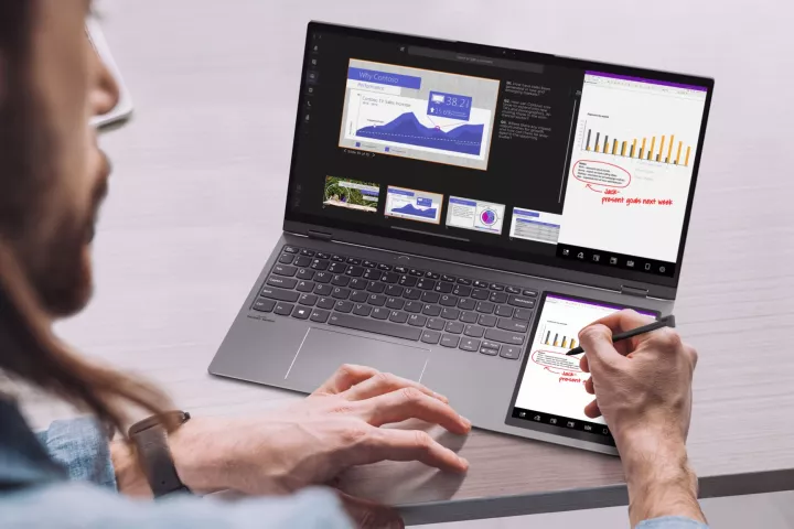 The secondary screen next to the 13-inch keyboard is designed to help make multitasking easier