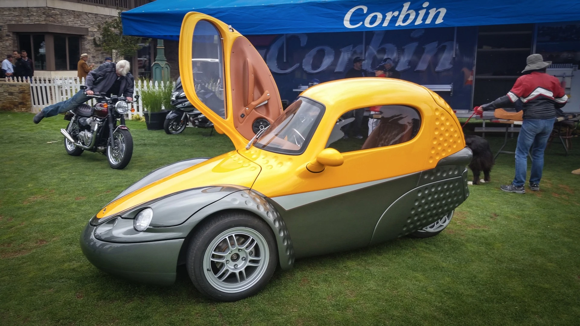 The Corbin Sparrow was on display at the Quail Motorcycle Gathering