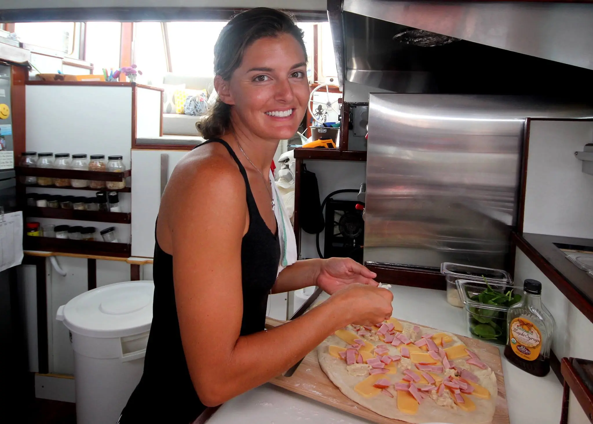 The galley is equipped with a Baker's Pride counter top Pizza Oven that cooks four pizzas at a time