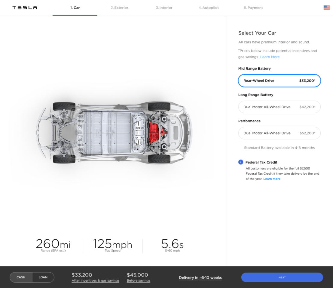 Revamped Model 3 order page