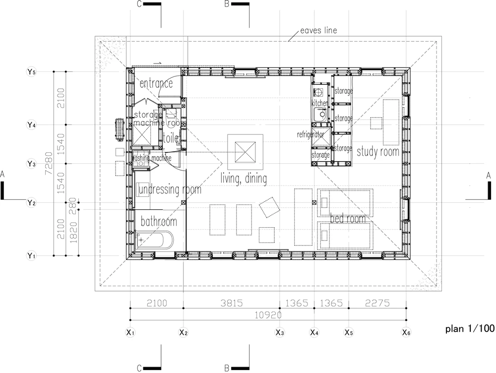 Plan diagram of the experimental house