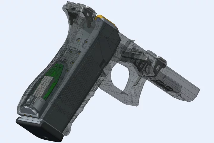 The Yardarm Sensor fits into the grip of a firearm to monitor use in real time