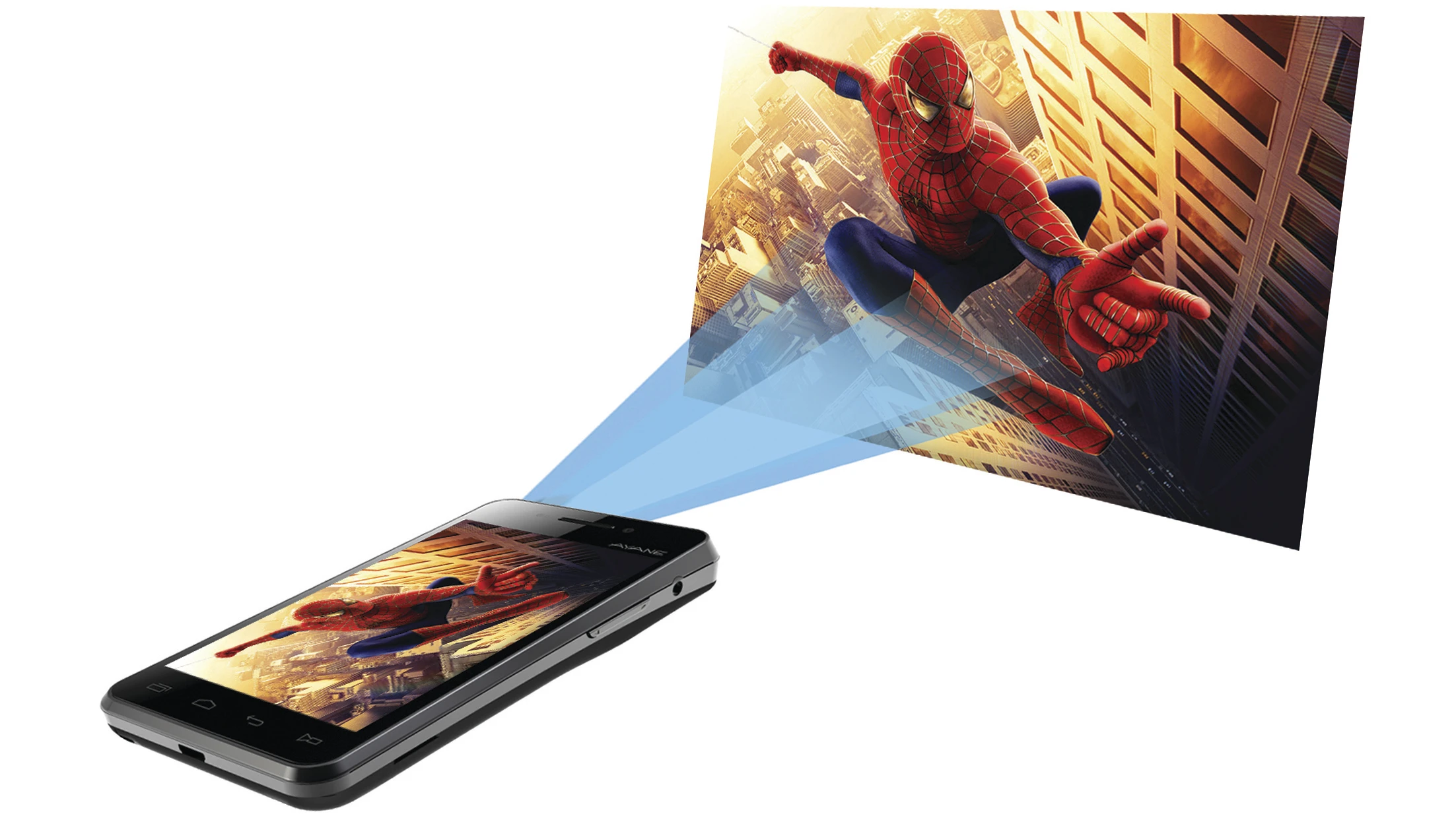 The manual focus projector puts out 35 lumens, has a resolution of 480 x 640, 1,000:1 contrast ratio, and is capable of throwing a 42-inch image onto a flat surface nearby
