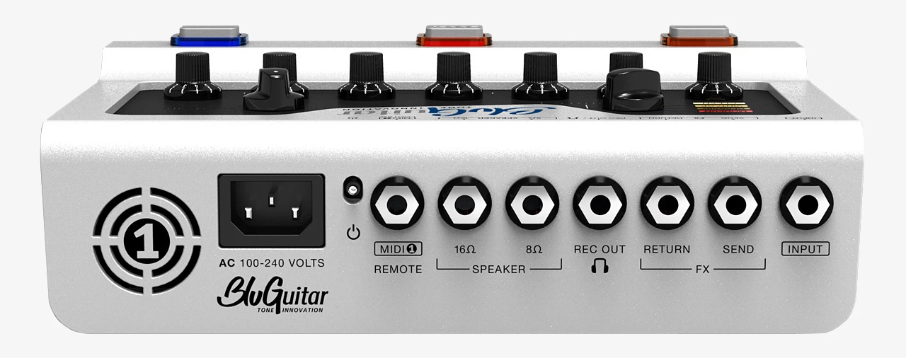 An instrument input to the rear of the unit is joined by a 100-240 V power port, FX loop send and return jacks, and a dedicated output for direct recording